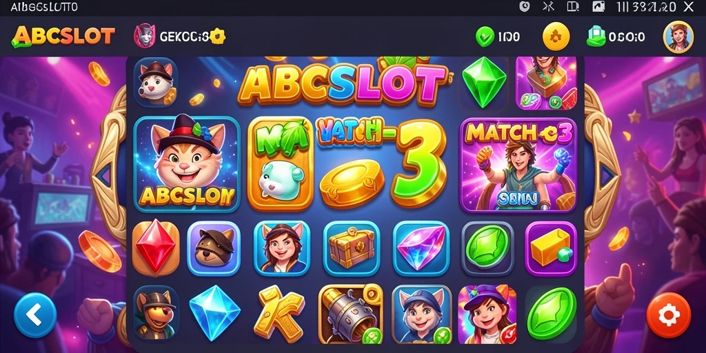 Tangkapan layar dari gameplay seru ABCSLOT dengan elemen Match-3.