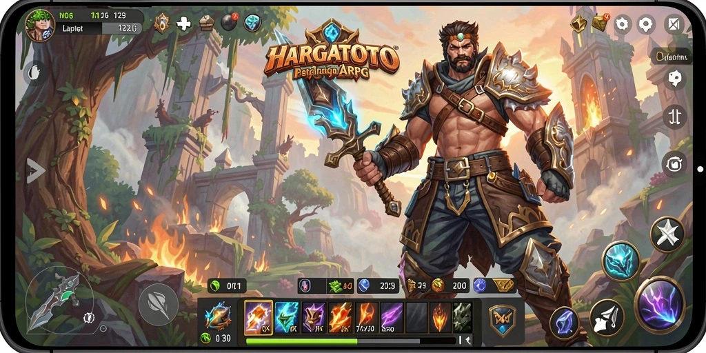 Screenshot gameplay HARGATOTO yang menggambarkan pertarungan epik.
