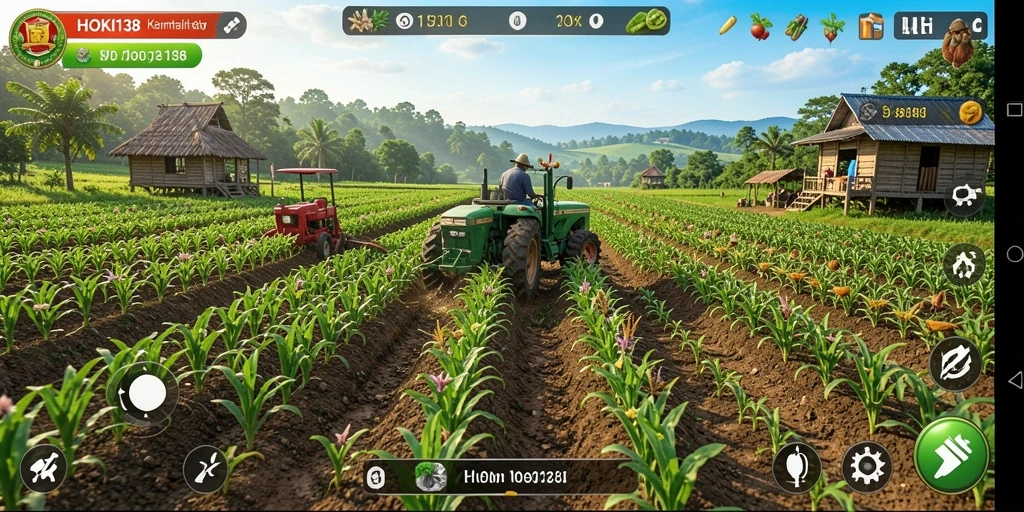Tampilan gameplay menarik HOKI138 dengan ladang yang subur.