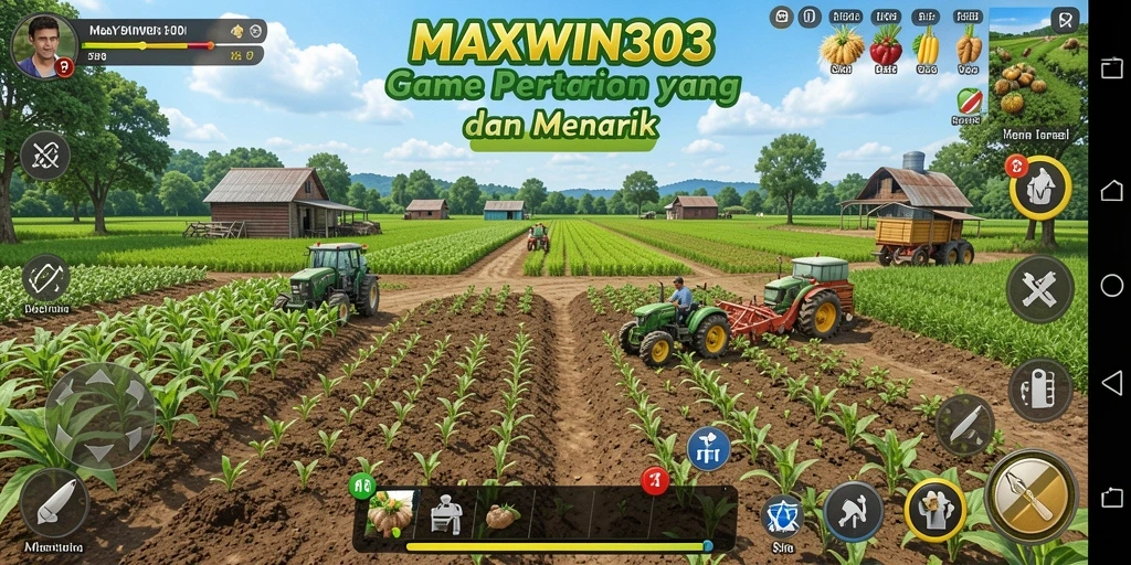 Screenshot gameplay <strong>MAXWIN303</strong> menampilkan aktivitas bertani yang seru dan interaktif.