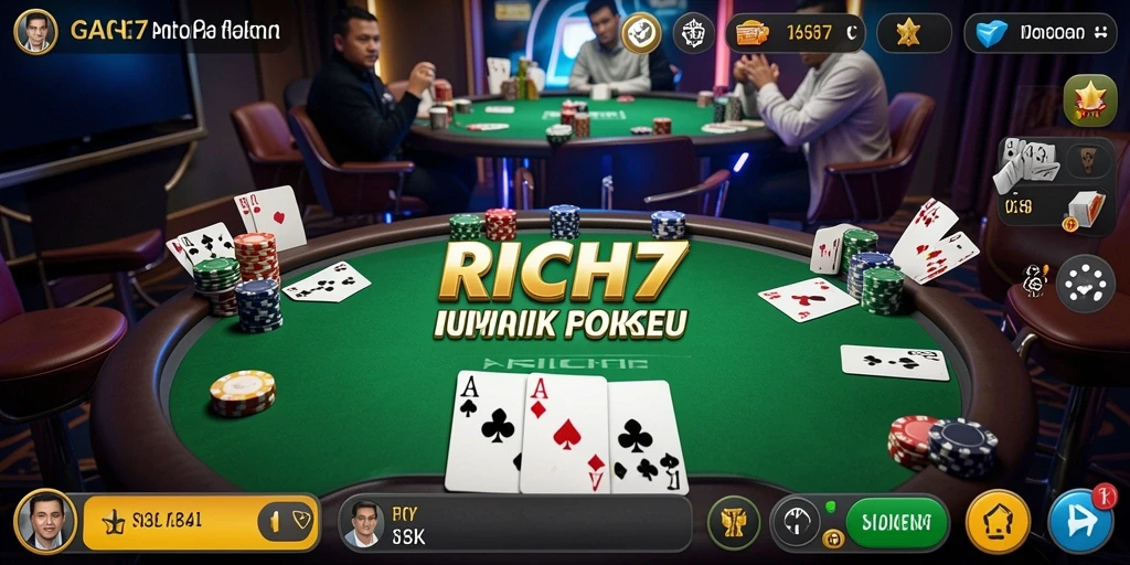 Tampilan gameplay RICH7 yang mendebarkan dan penuh strategi Poker.